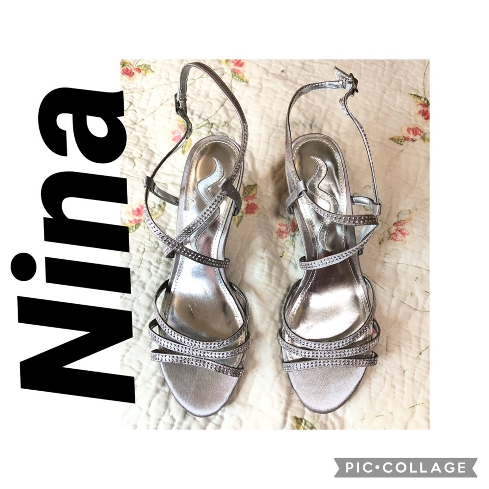 Nina silver strapped sling back heels